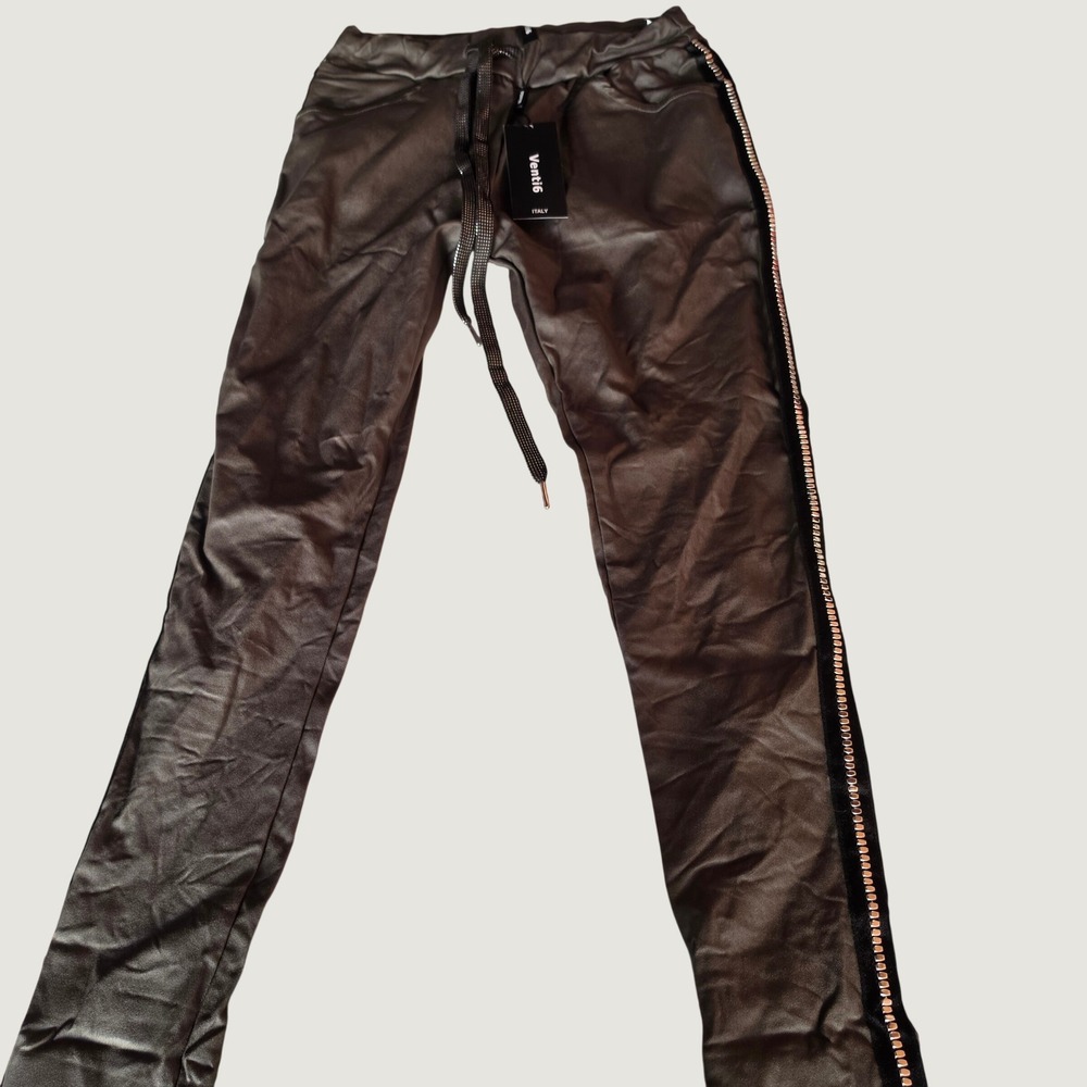 Venti6 Italy Women Metallic Olive Green Jogger Pants Studded Side Stripe XS NEW
